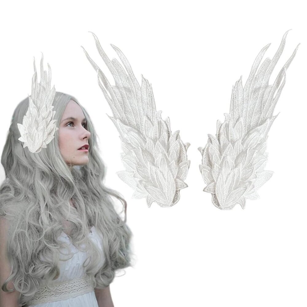 Angel Wing Hair Clips Double White Embroidered Feather Barrette for Women